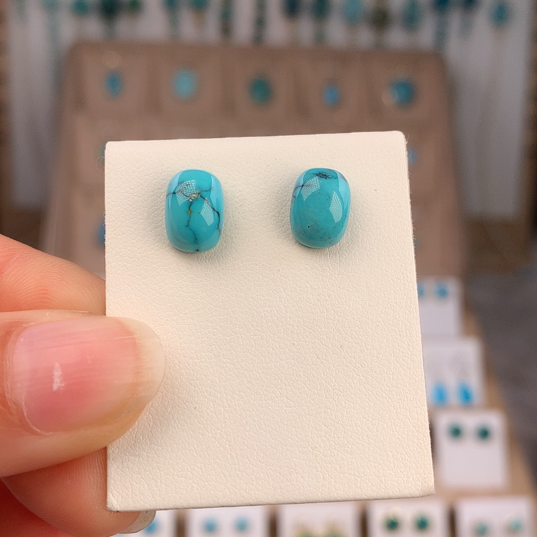 绿松石银S925镶嵌耳饰