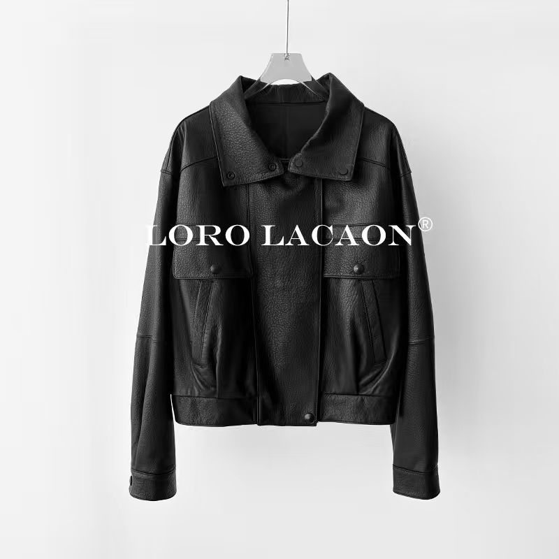 以赛亚 深邃街区 短款秋冬翻领复古摩登廓形绵羊皮皮衣夹克女2506