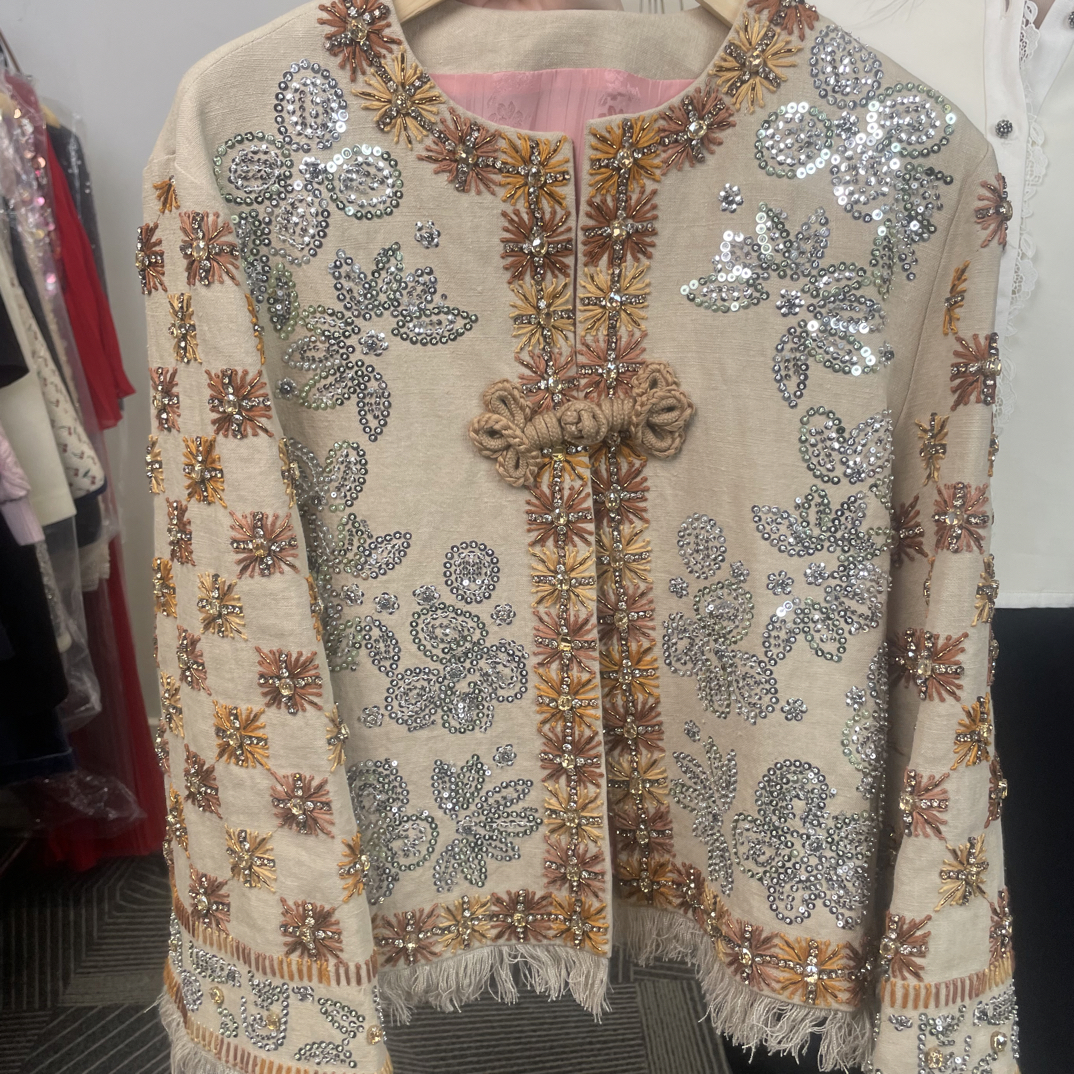 早秋新款高级感重工钉珠花朵蕾丝短外套女气质百搭长袖防晒衫