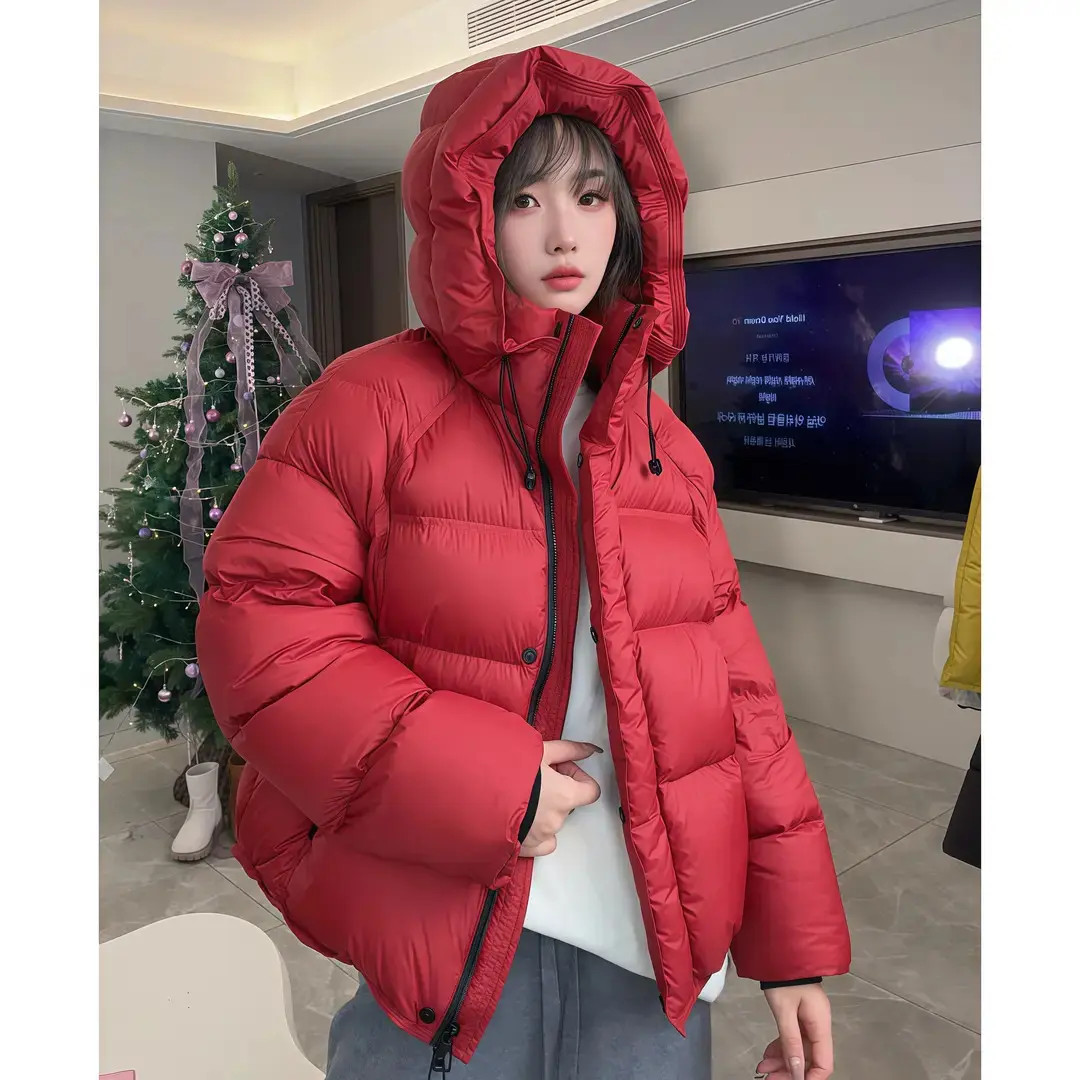 【爆款圣诞红】加厚中长款厚款连帽休闲风短款泡芙百搭女面包服 WR