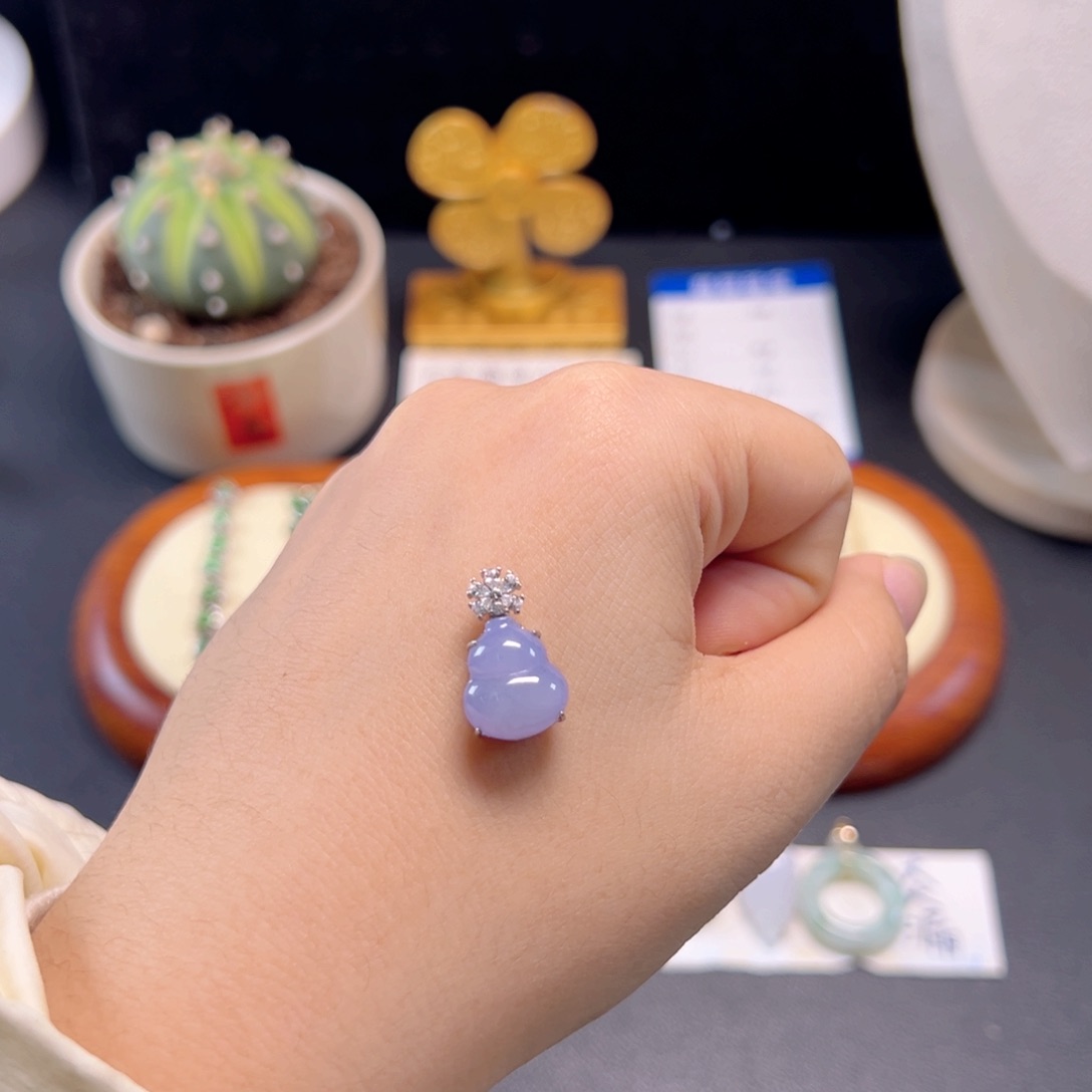 未镶嵌戒圈翡翠银镶紫翡葫芦吊坠