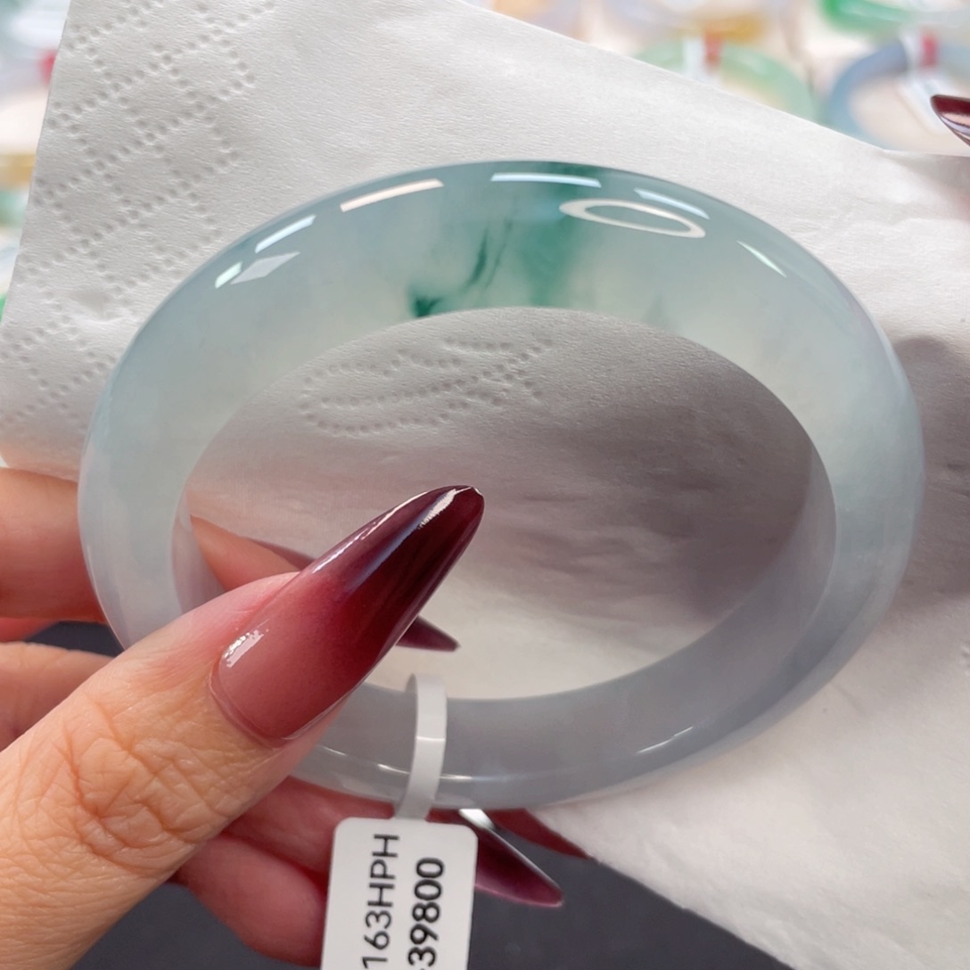 未镶嵌手镯翡翠27号59种老冰胶蓝底飘一朵兰花