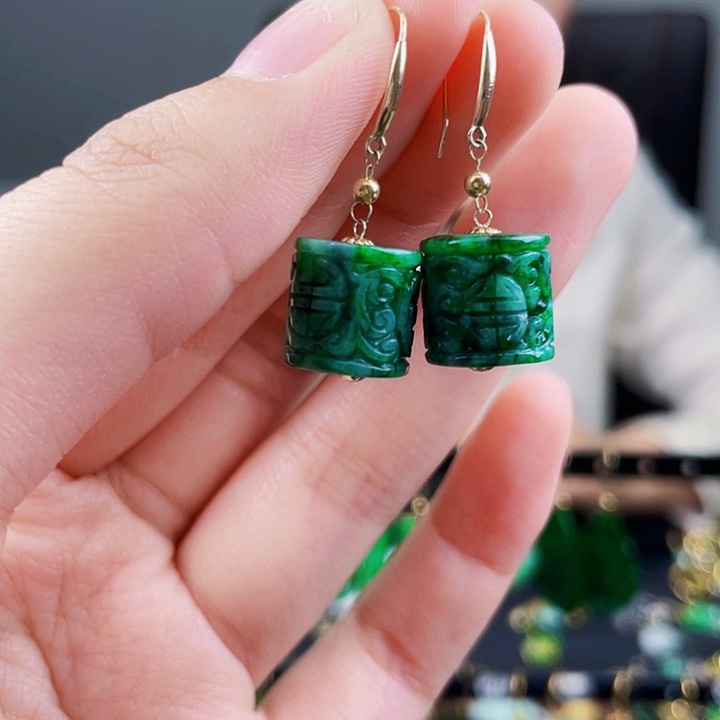 翡翠耳饰18K金镶嵌饰品