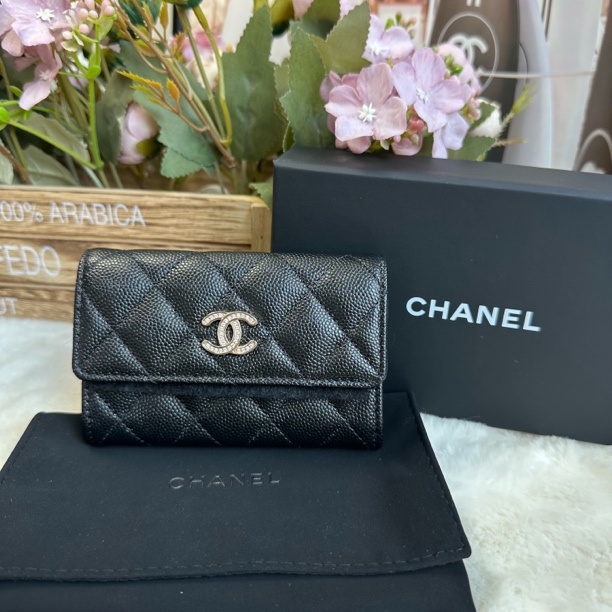 未使用 Chanel/香奈儿 25b黑金荔枝牛卡包零钱包（25.8月出柜）