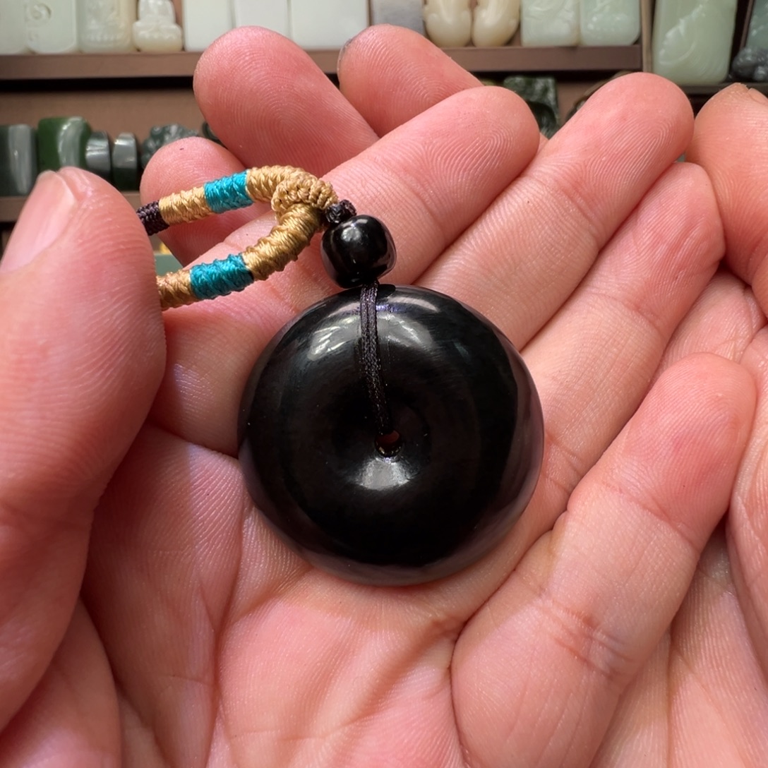 和田玉未镶嵌颈饰格尔木黑青无脏棉杂裂有色根爆油料34.5/13mm