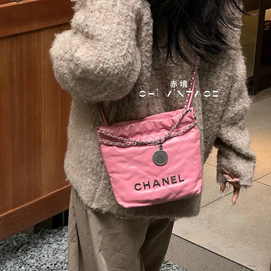 99新 Chanel/香奈儿 【垚专属】6429 粉银22bag斜挎包mini芯片款