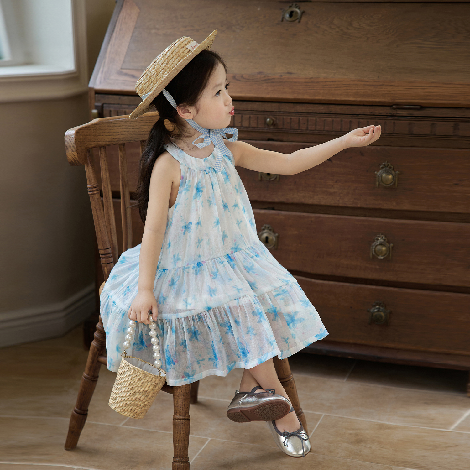 55 小O宝Okids 宝宝海边沙滩公主裙女童薄款挂脖连衣裙 YFX412089