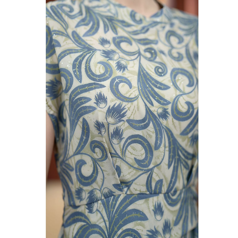 2025夏季新款新中式系带收腰连衣裙减龄遮肉显瘦蓝色裙子