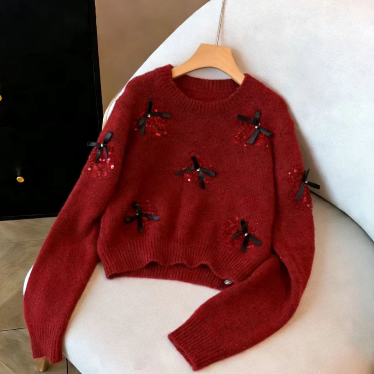 6558红　休闲风时尚女装女士开衫秋冬针织上衣