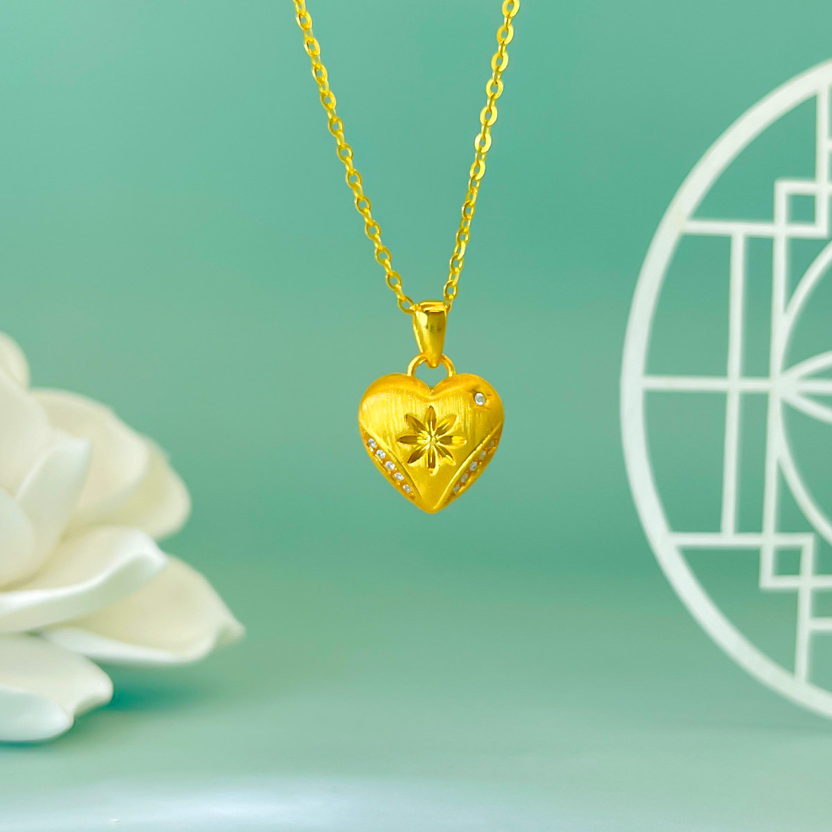 DEMONE/黛慕妮18K金轻奢高级感浪漫镂空拉丝爱心锁骨链项链