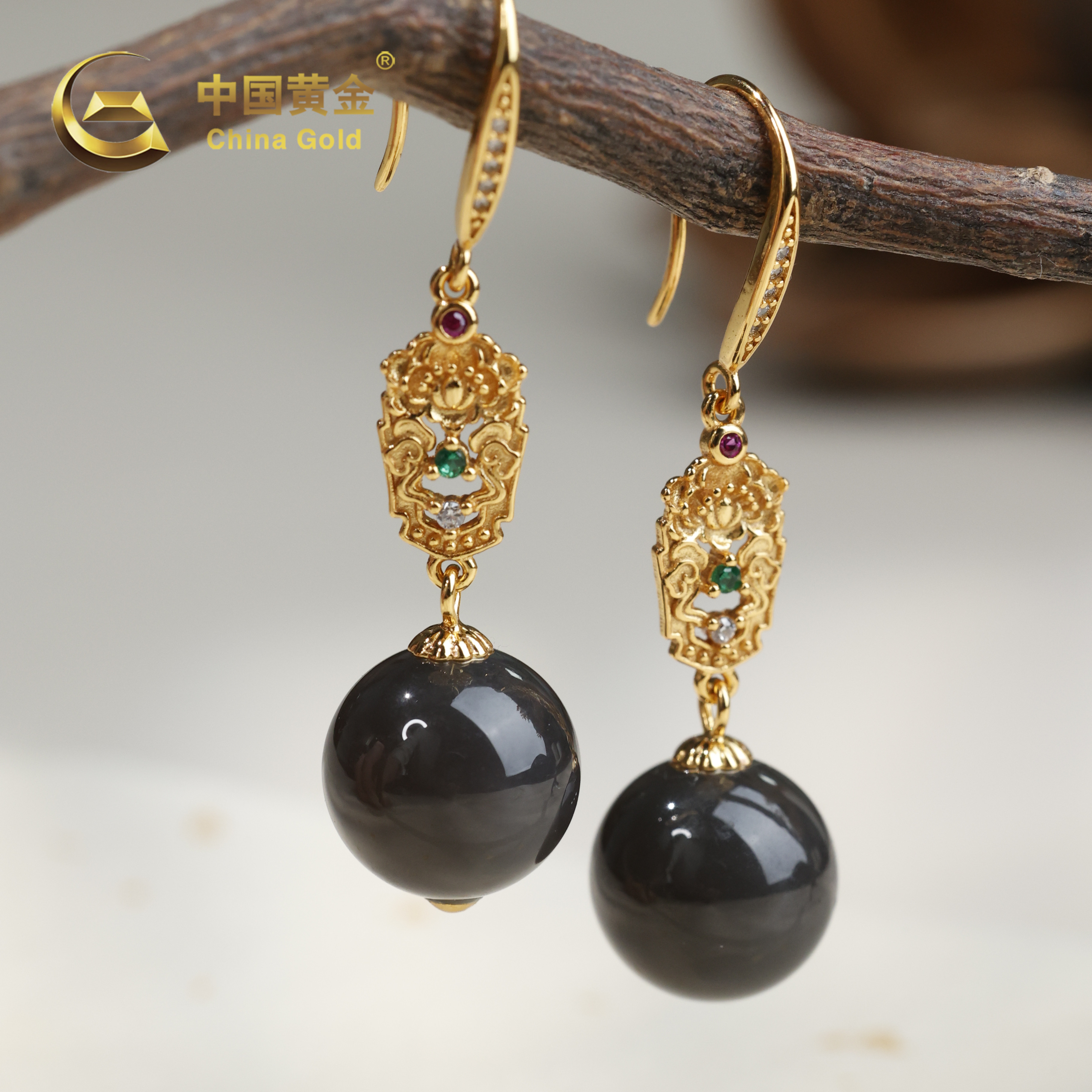 【中国黄金】令梓 | 和田玉*耳饰*S925银镶嵌-R711-臻