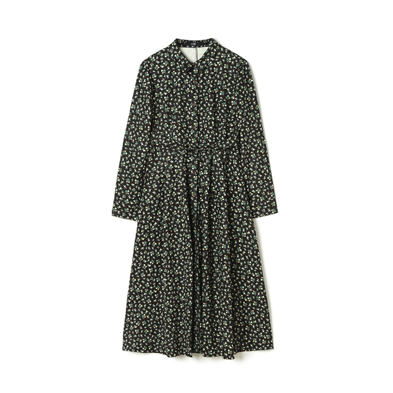 43WU0A0003细碎花楹长袖裙子单排扣连衣裙女2024秋