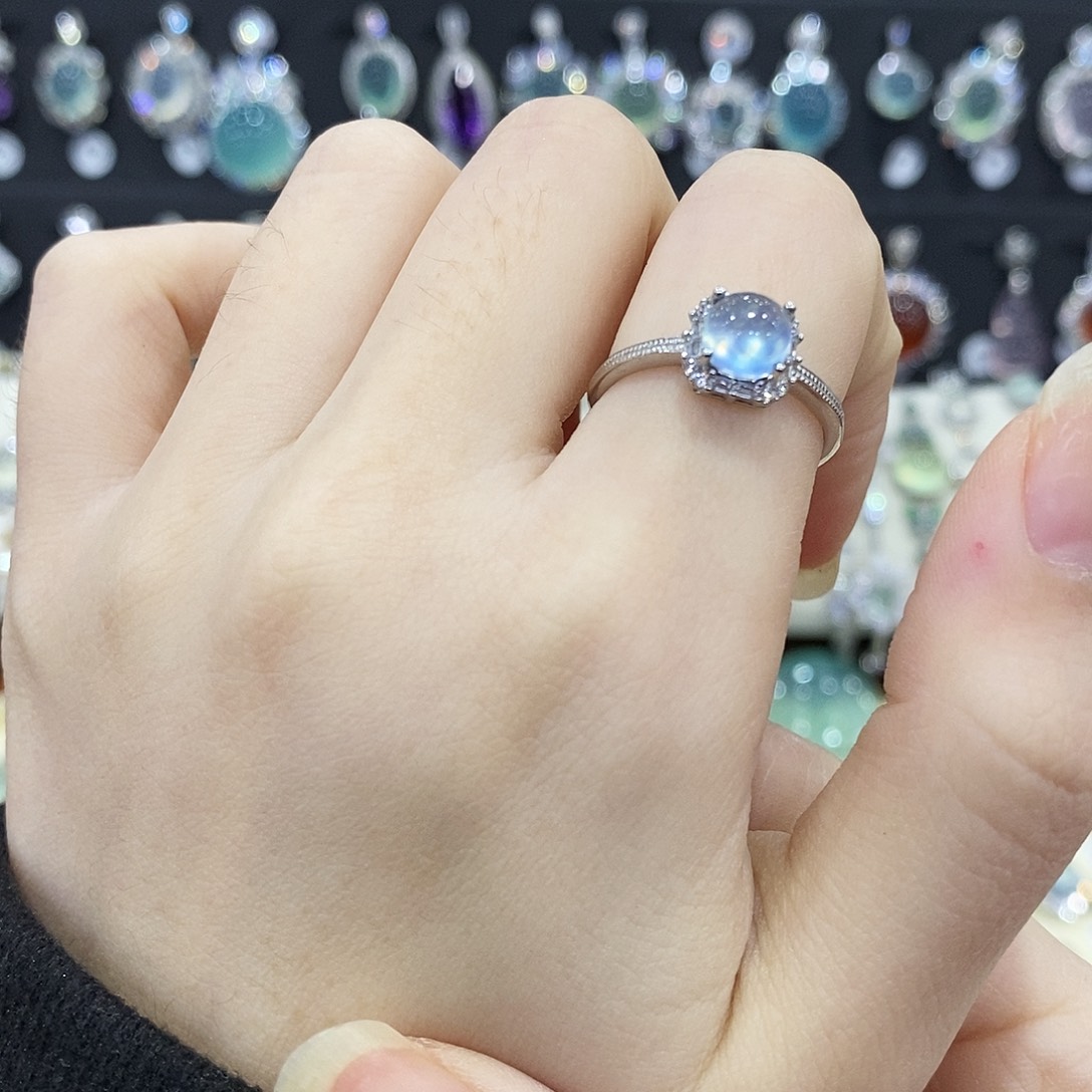 海蓝宝石戒指银S925镶嵌