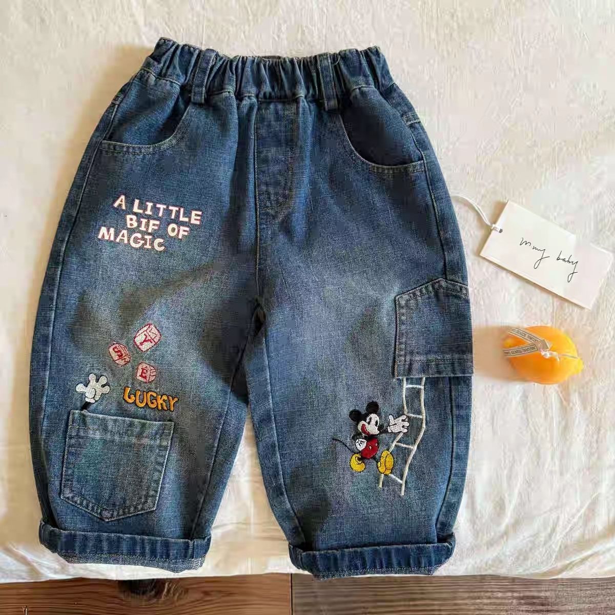 儿童秋季牛仔裤春秋款印花刺绣中小童牛仔裤子2025新款宽松休闲潮