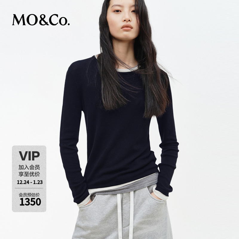 MOCO针织衫2026春新品桑蚕丝绵羊毛假三件拼接不对称MBF1SWT028