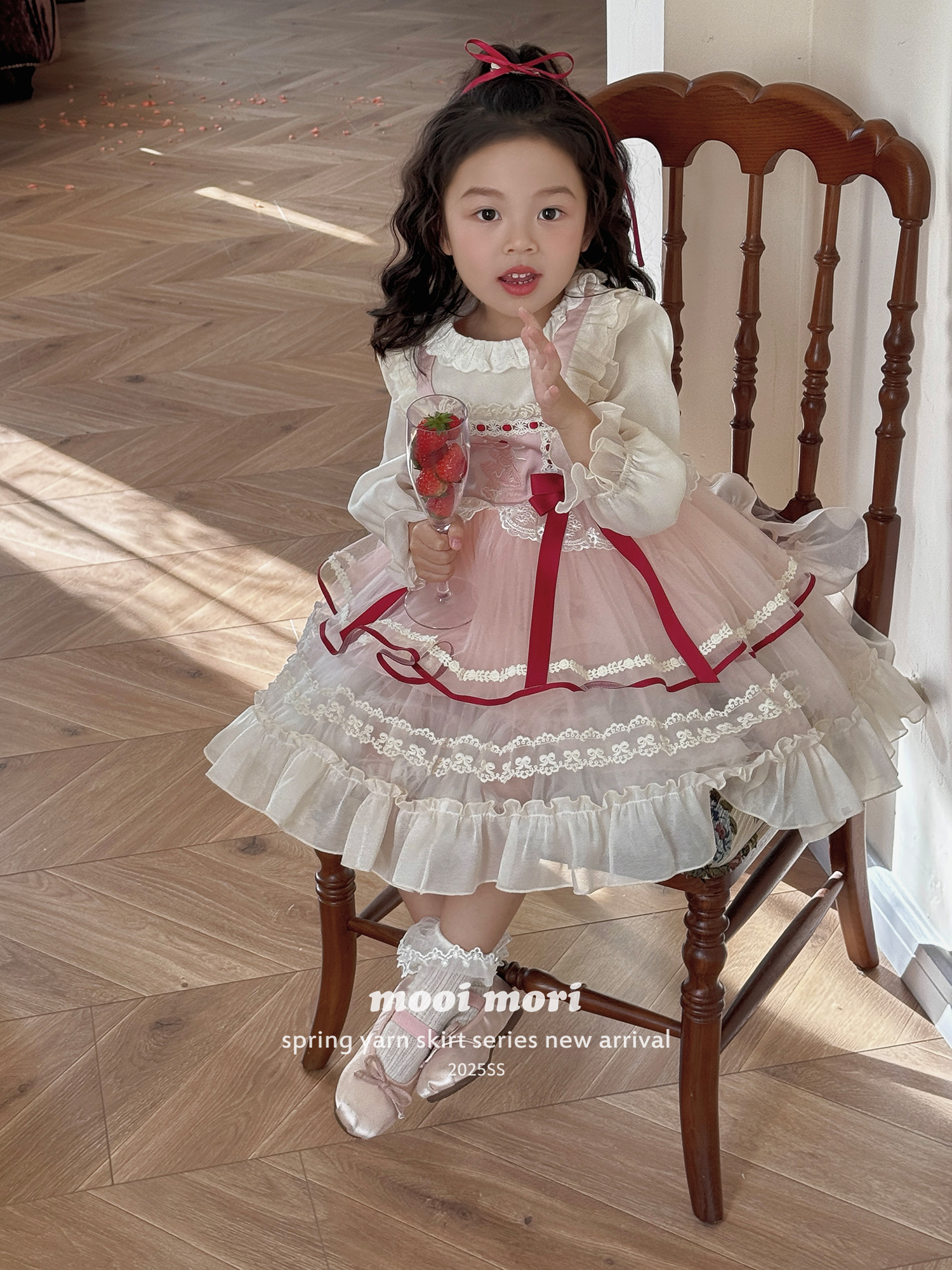 mooimori茉莉岛女童2025春夏新款洛丽塔百搭公主礼服假两件连衣裙
