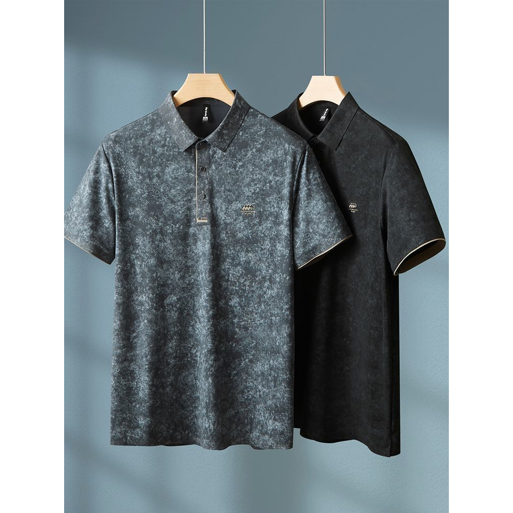 胖子大码宽松男士短袖Polo衫肥佬夏季冰丝翻领短袖晕染无痕上衣