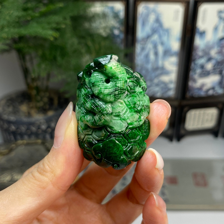 毛货  满绿辣色腰缠万贯挂件摆件 天然翡翠A货 