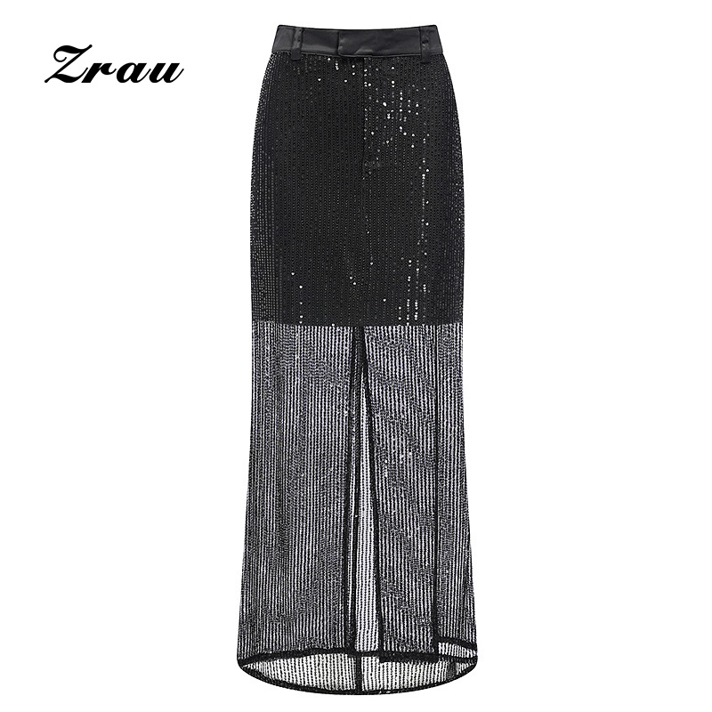 【达人专属】ZRAU设计感亮片高腰显瘦半身裙Z1244B0003