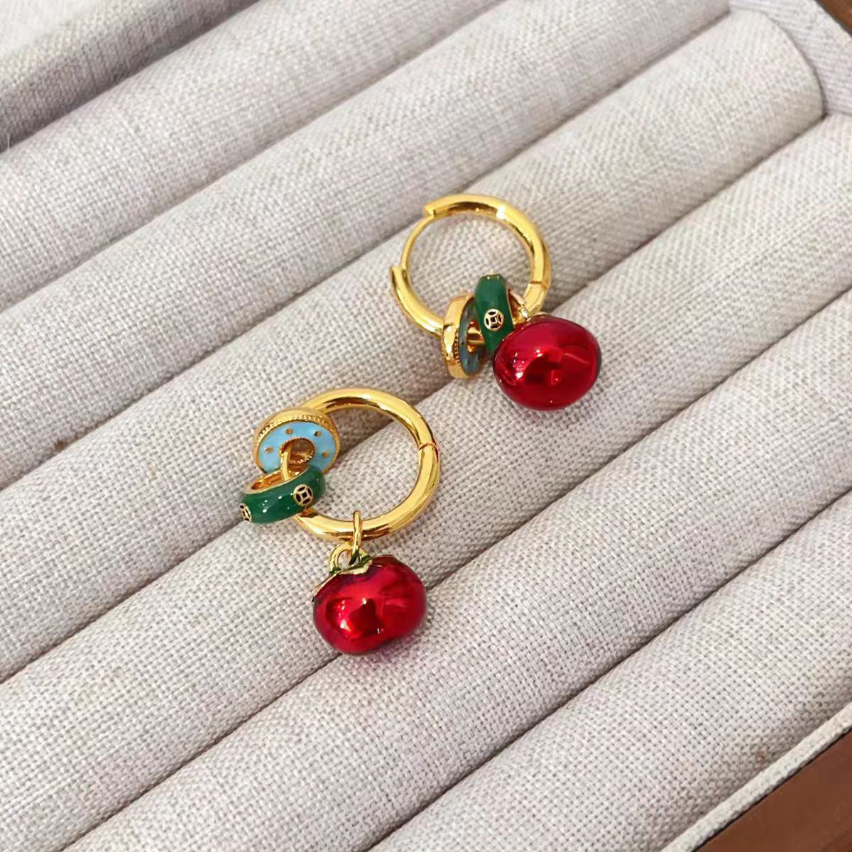 合金珐琅耳饰 113号新款柿柿如意珐琅高级感彩色时尚百搭手工耳环