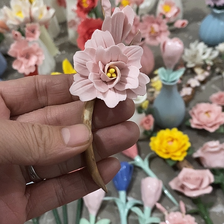 瓷片纯手工陶瓷花摆件