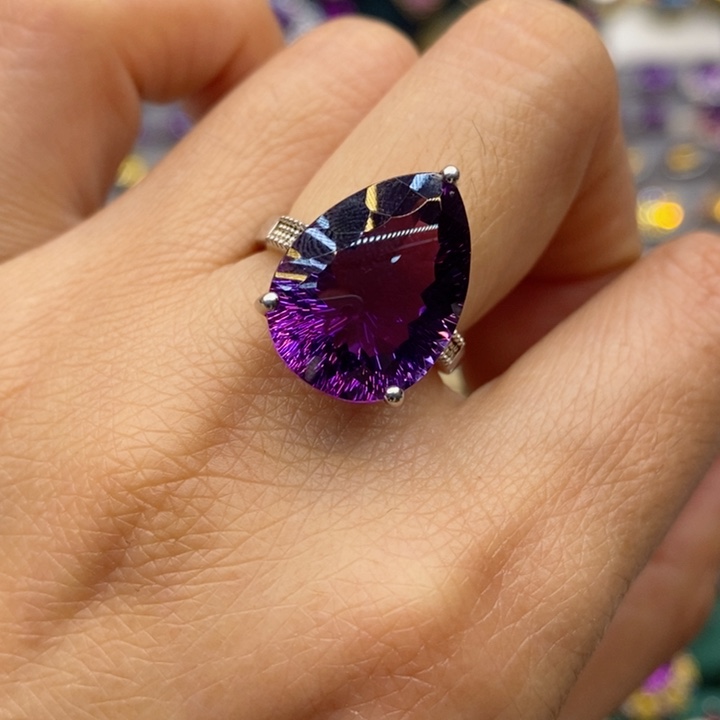 水晶戒指银S925镶嵌天然水晶戒指