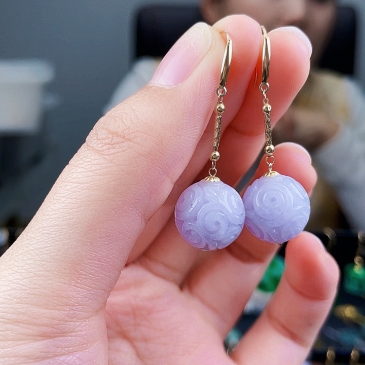 翡翠耳饰18K金镶嵌饰品