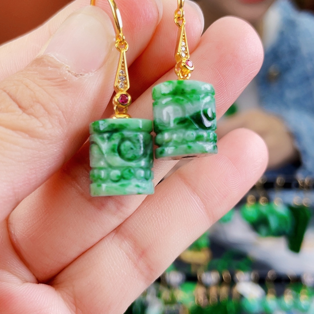 银S925镶嵌翡翠耳饰