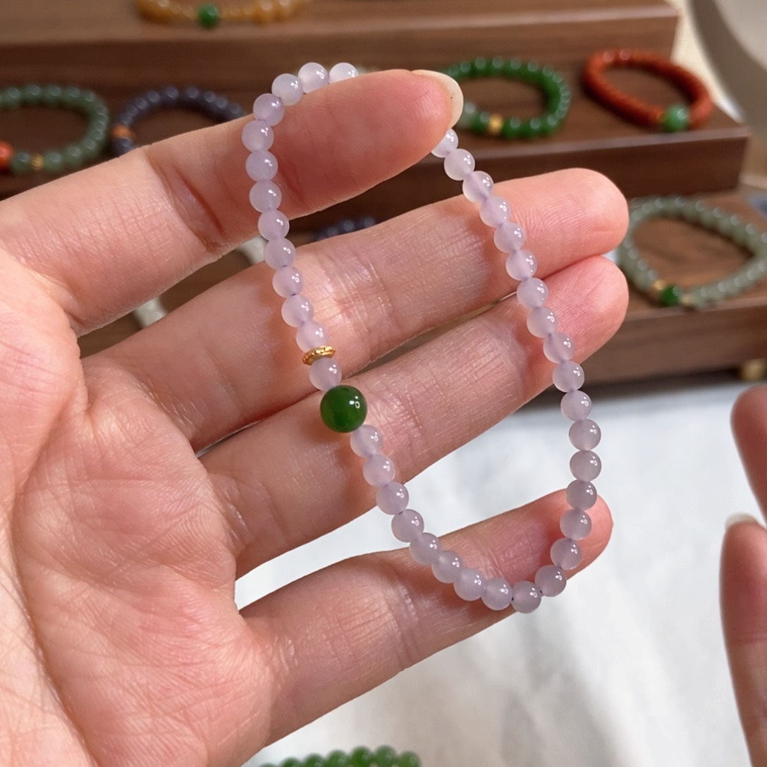 和田玉手链银S925镶嵌福利4mm冰烟紫