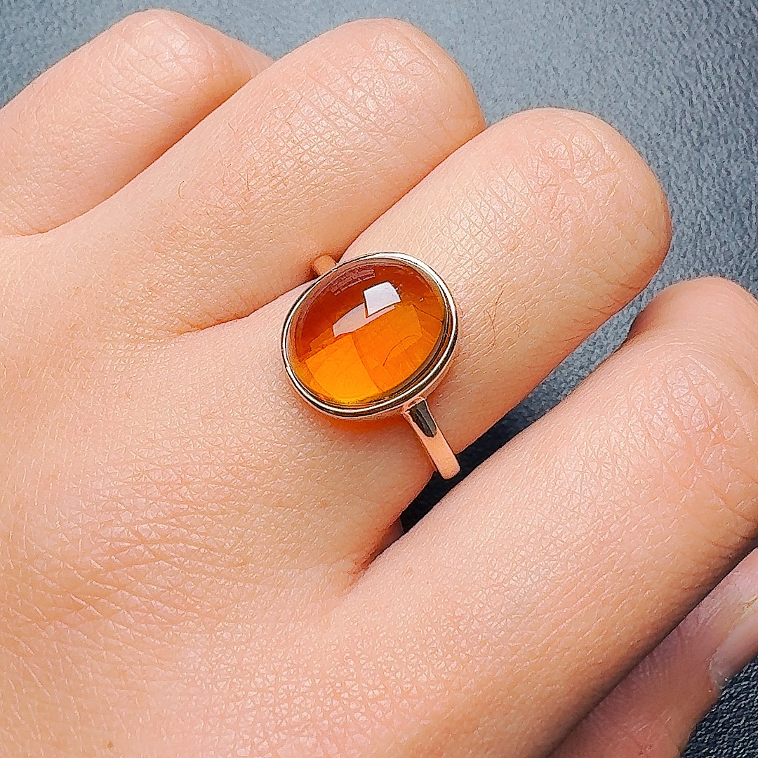 天然S925银椭圆形素面黄水晶戒指主石10*12尺寸