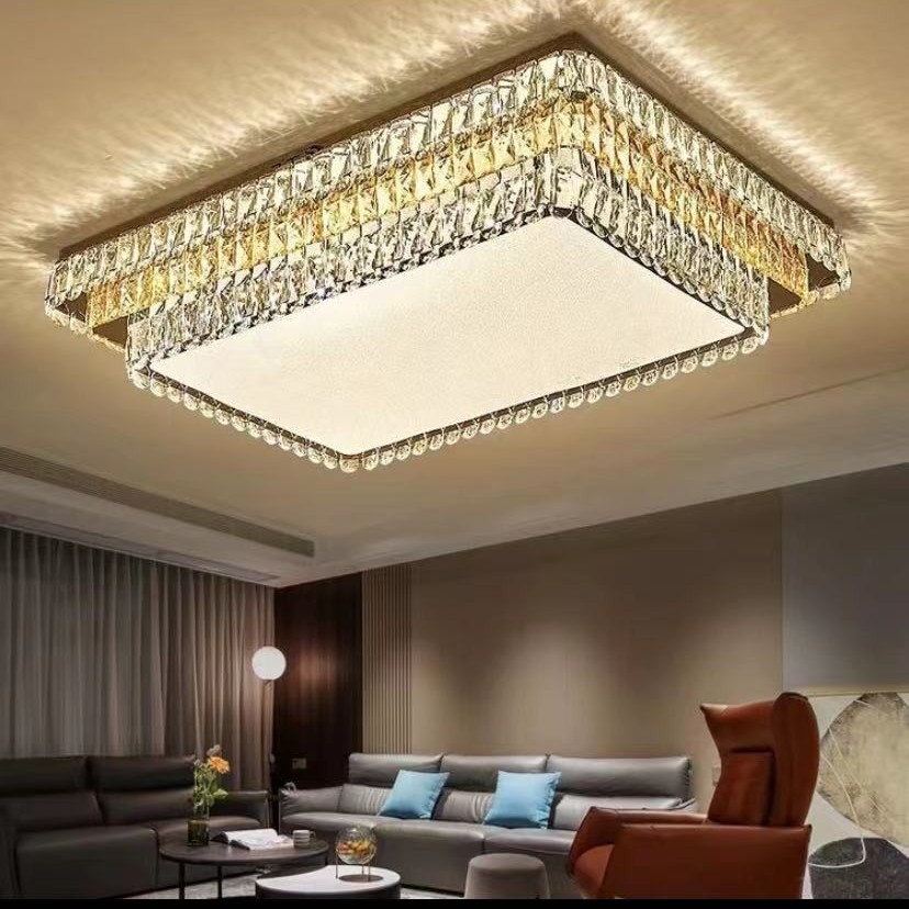 大气家用客厅灯现代简约led水晶灯吸顶灯长方形轻奢餐厅卧室灯具