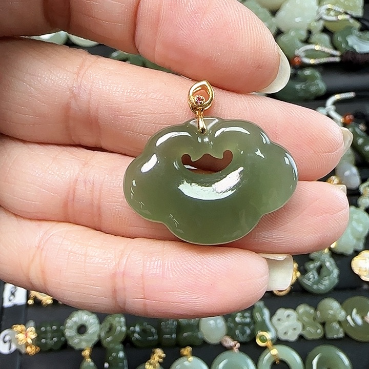 和田玉银S925镶嵌吊坠(不含链)