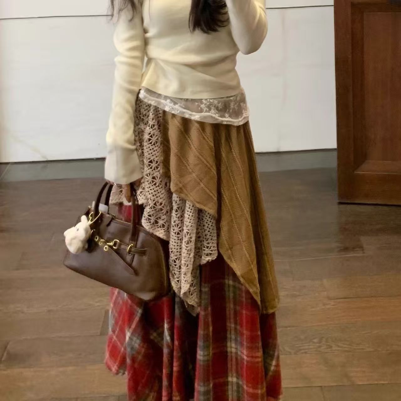 毛衫连衣裙拼接法式复古港风套头时尚套装时尚休闲风