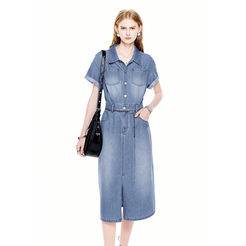 MISSCOCOON【静浮幻境】夏新款磨白马骝凉感柔软牛仔连衣裙