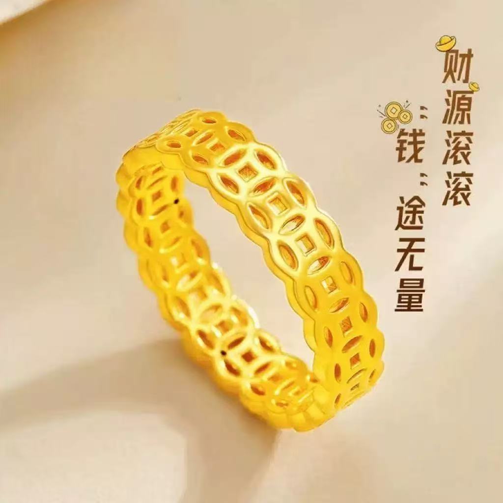 钛钢戒指 新款【有钱币应】18K镀金铜钱戒指钱多多不掉色戒指旺商品图