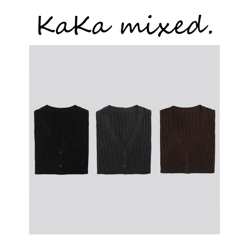 高弹坑条V领针织开衫-YMY2504004