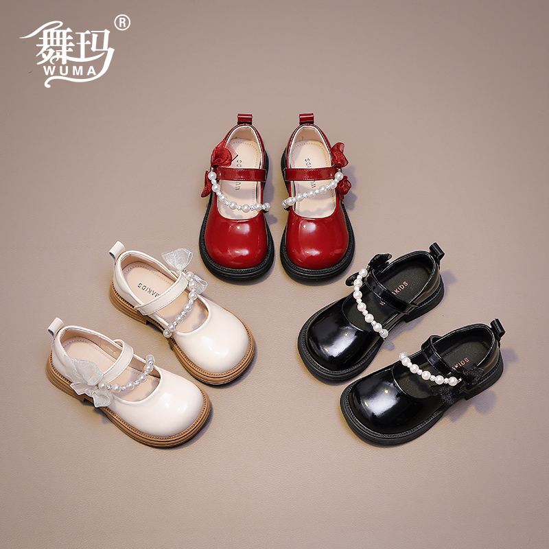 欧若风女童鞋儿童公主鞋2025新款春秋软底红色中大童小皮鞋518121