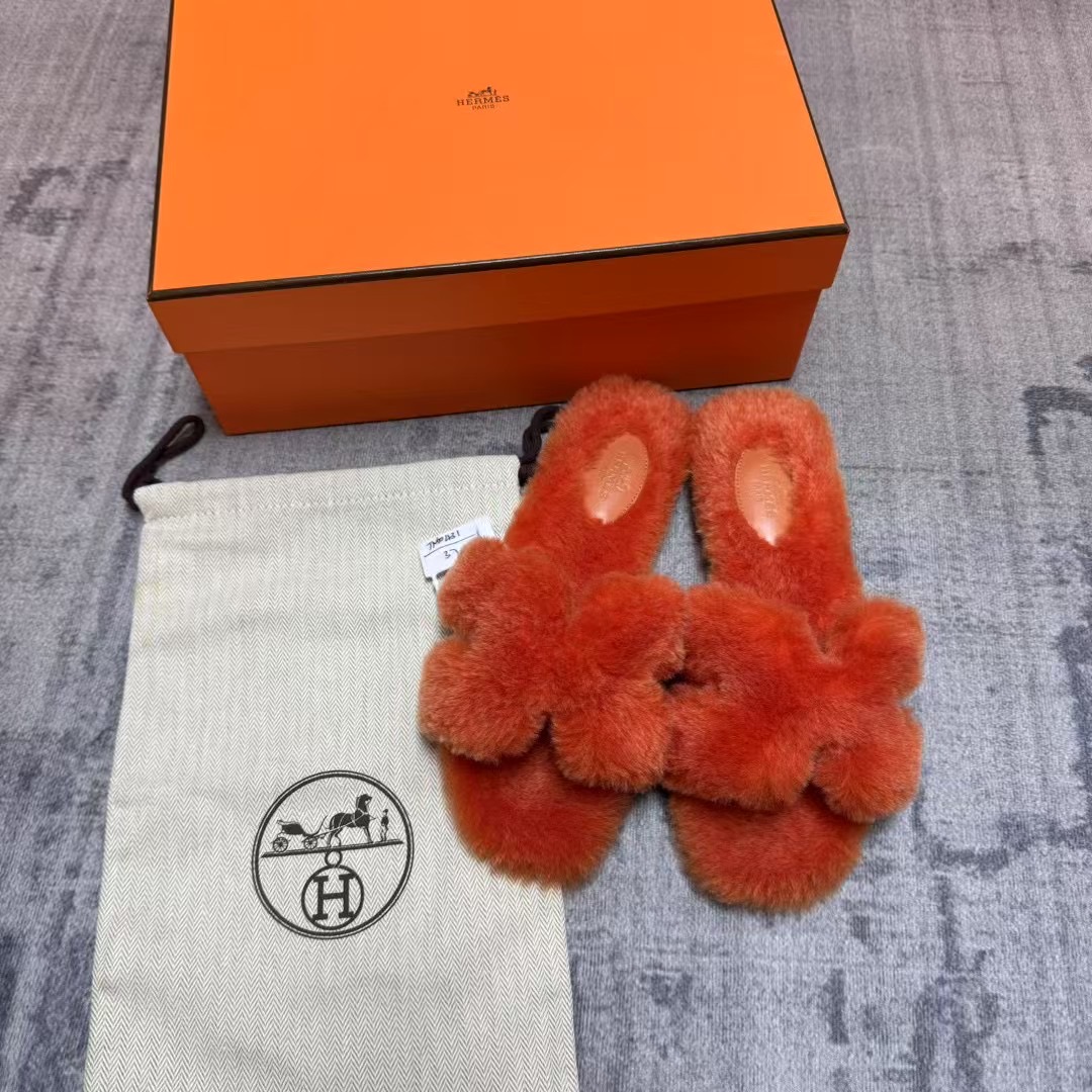 98新/HERMES/爱马仕/葡萄籽奢潮/Oran H泰迪拖鞋/37码