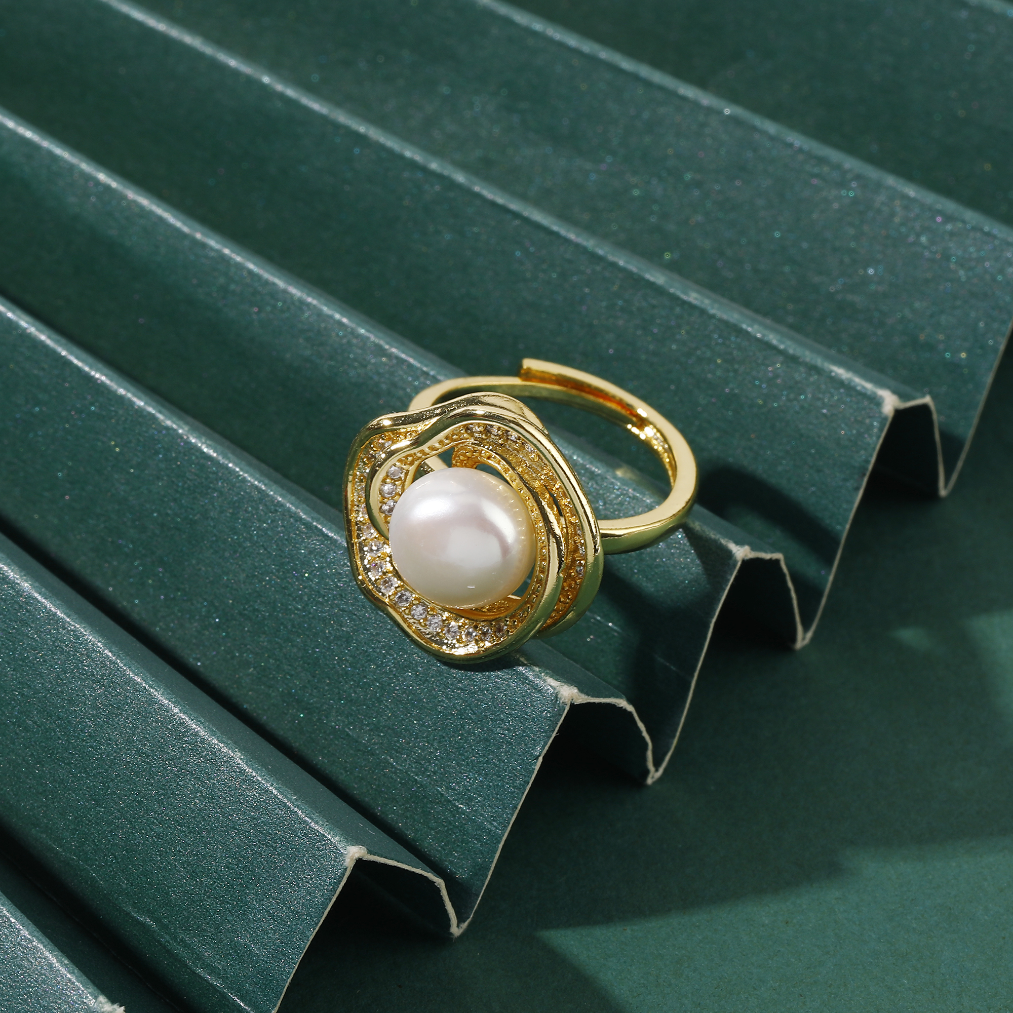 【仓播】立体山茶花珍珠戒指