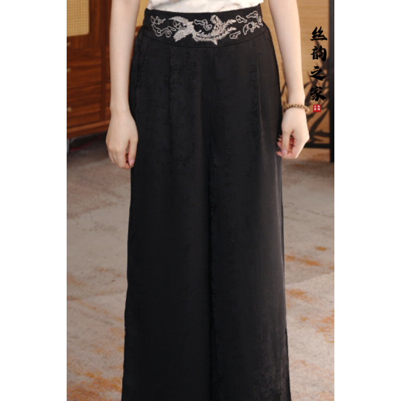 【清歌】新中式刺绣腰封阔腿裤