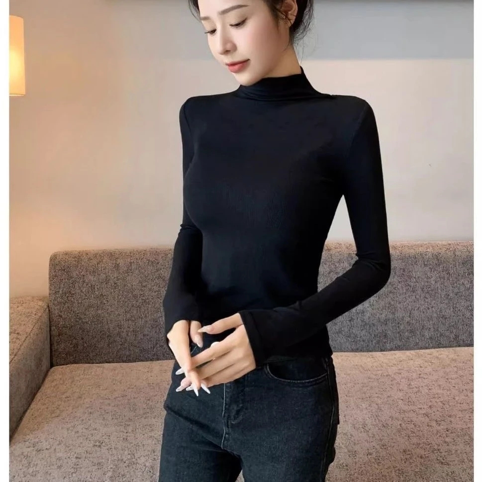 半高领打底衫女春秋季新款时尚纯欲修身显瘦长袖内搭纯色上衣