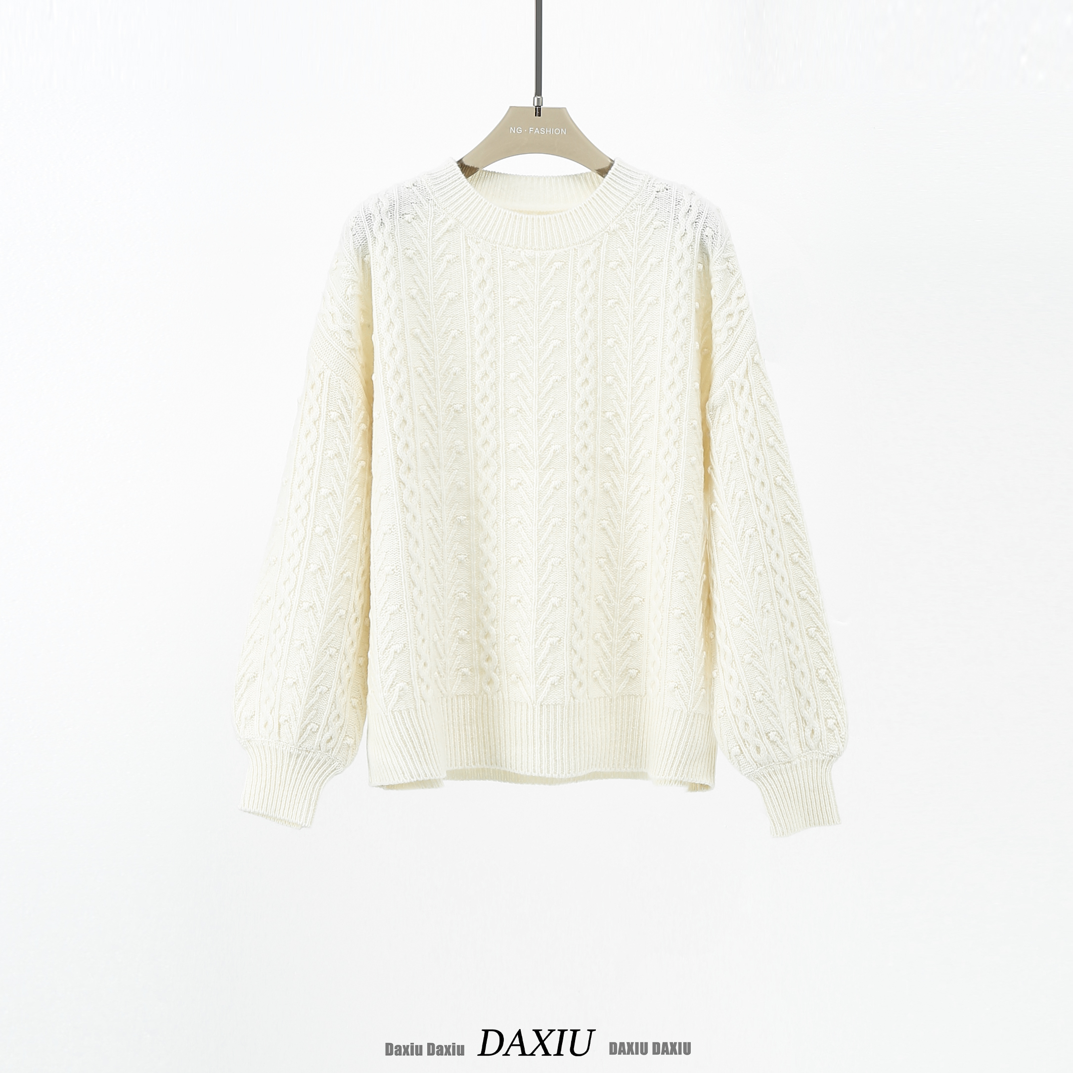 【DAXIU轻奢】秋冬圆领提花百搭纯色重工羊绒针织衫-515-9308