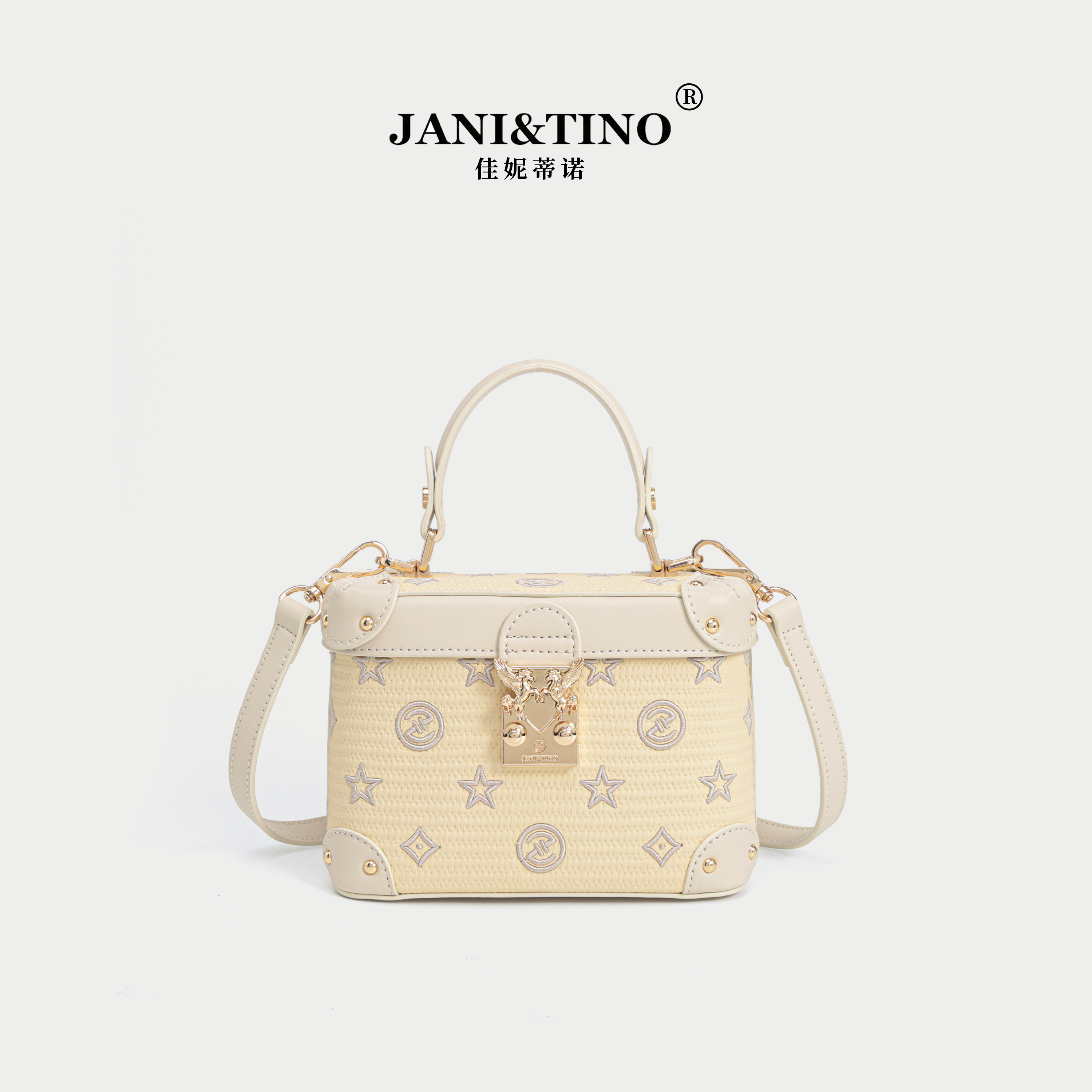JANITINO/佳妮蒂诺姗姗家当季新款单肩包优质手提包286草编刺绣