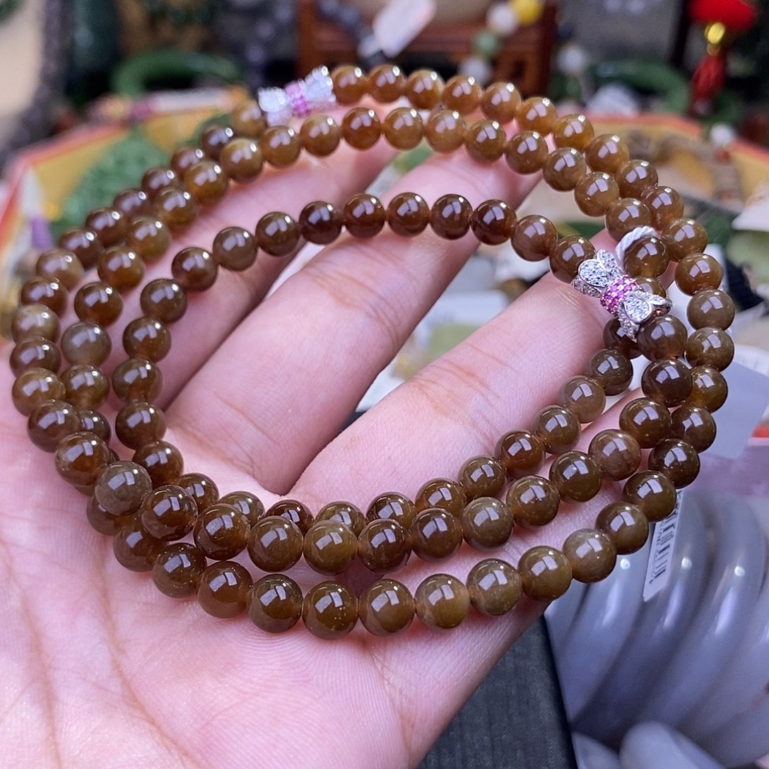 和田玉清货价且末糖三用链6mm未镶嵌