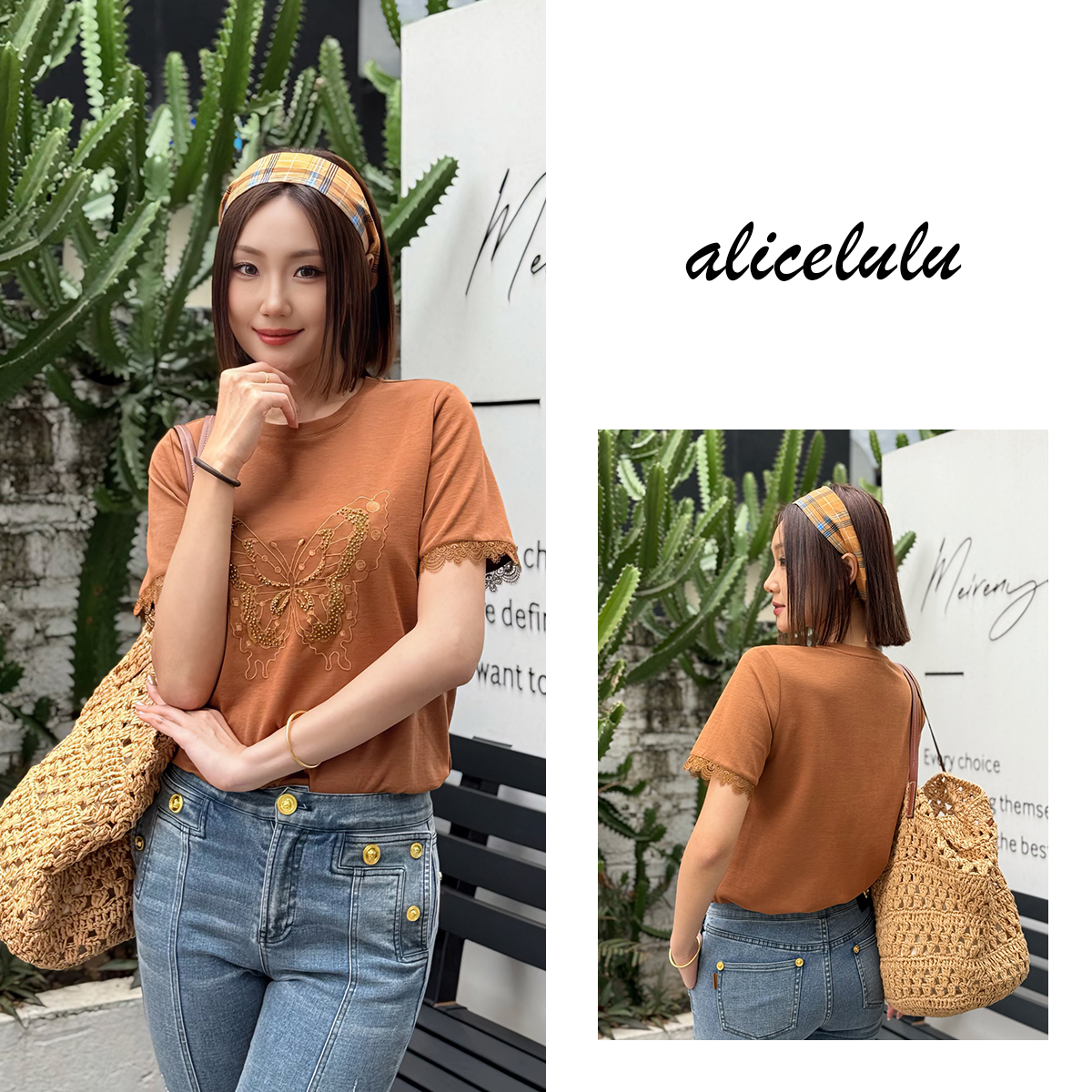 1[alicelulu]蝴蝶入梦T恤浪漫刺绣优雅百搭S2141959L