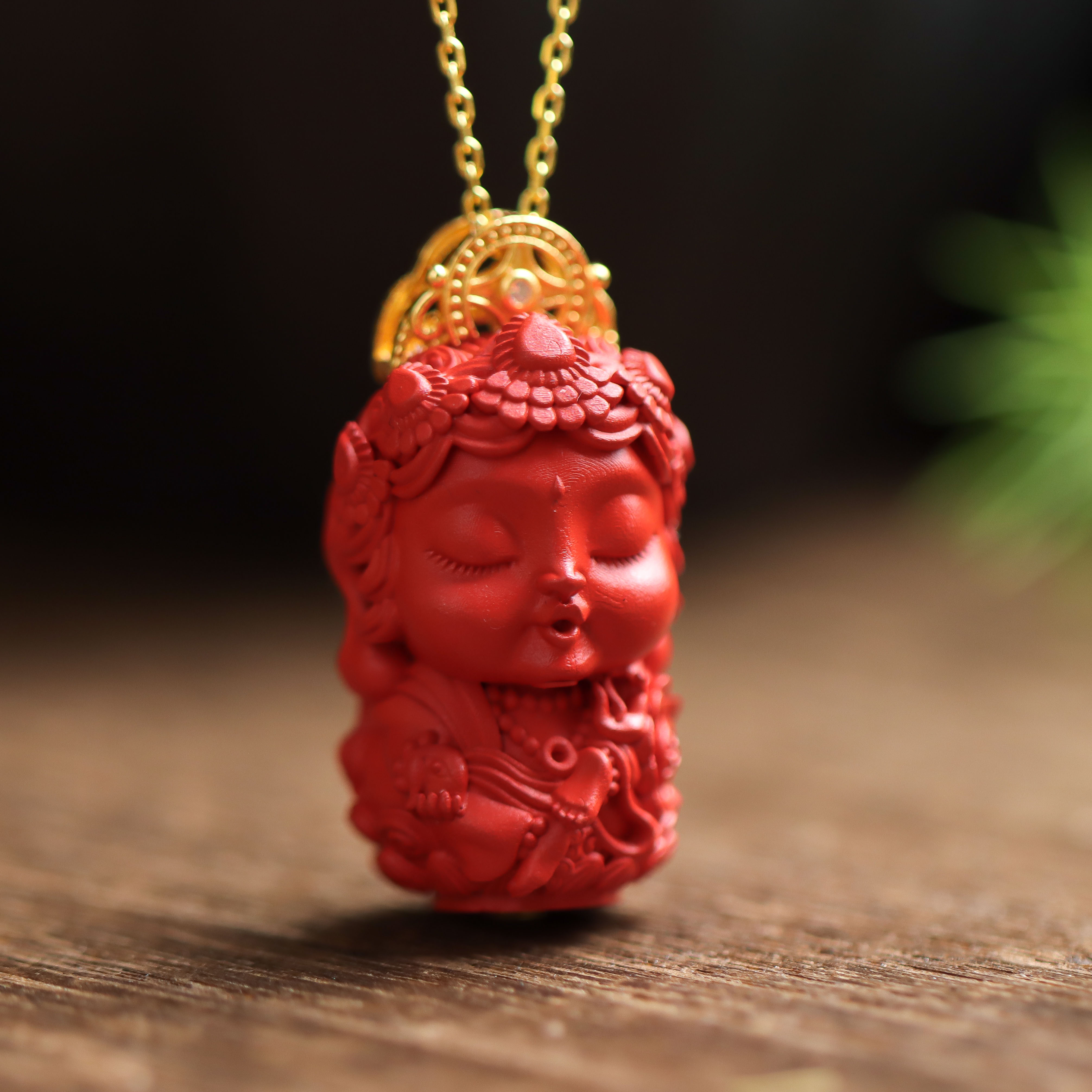 含辰砂工艺品S925银镶嵌朱砂工艺品度母女款吊坠不含链