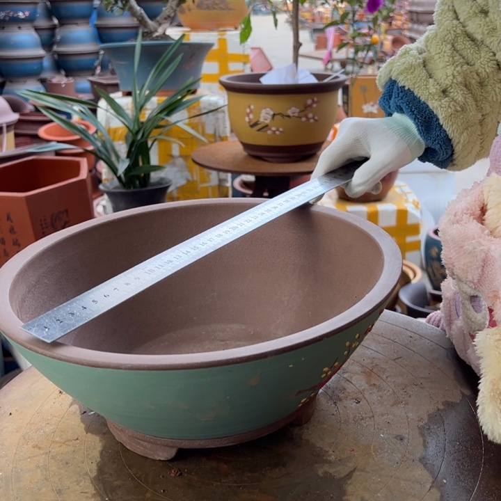 紫砂宜兴紫砂绿色斗盆大号