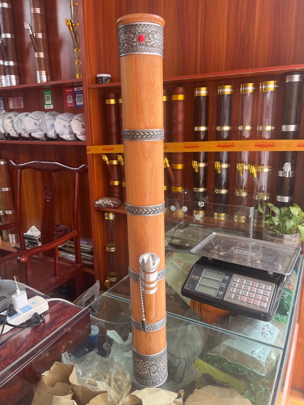 【红香柏木 阴阳色中大号】实木过滤水烟筒 高度75cm 内口7外口8.6