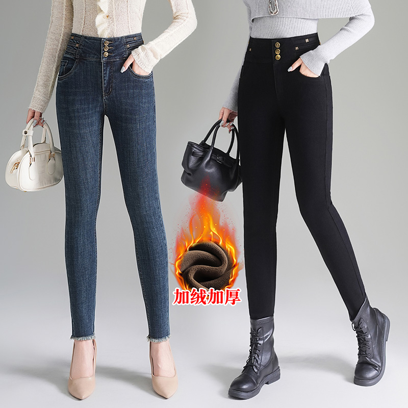 塑性翘臀小脚裤弹力复古摩登风靴裤里绒亲肤御寒修身牛仔裤2535