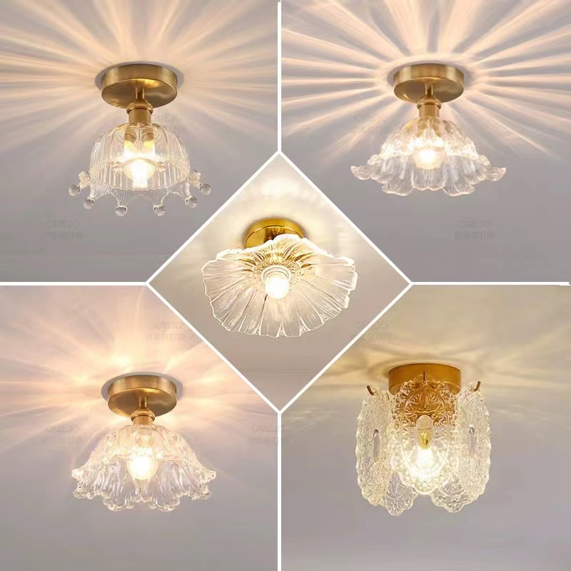 【星绽】全铜美式轻奢荷叶过道灯卧室吸顶灯法式床头玄关吧台灯具